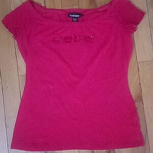 GUC bebe logo rhinestone top. Red Large